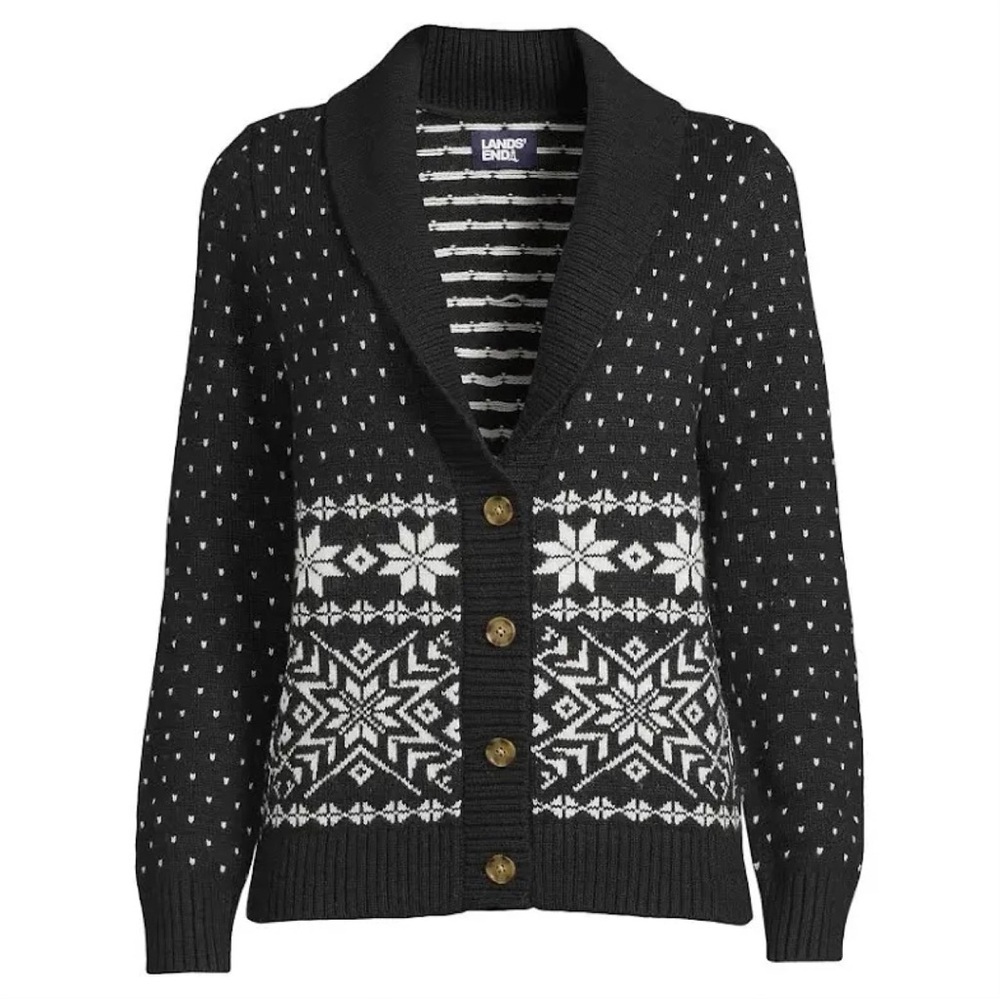 Lands’ End Women’s Wool Blend Cozy Lofty Jacquard… - image 2